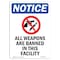 Signmission OSHA Notice Sign, 10" Height, Rigid Plastic, All Weapons Are Banned Sign With Symbol, Portrait OS-NS-P-710-V-10136 - alternate 1